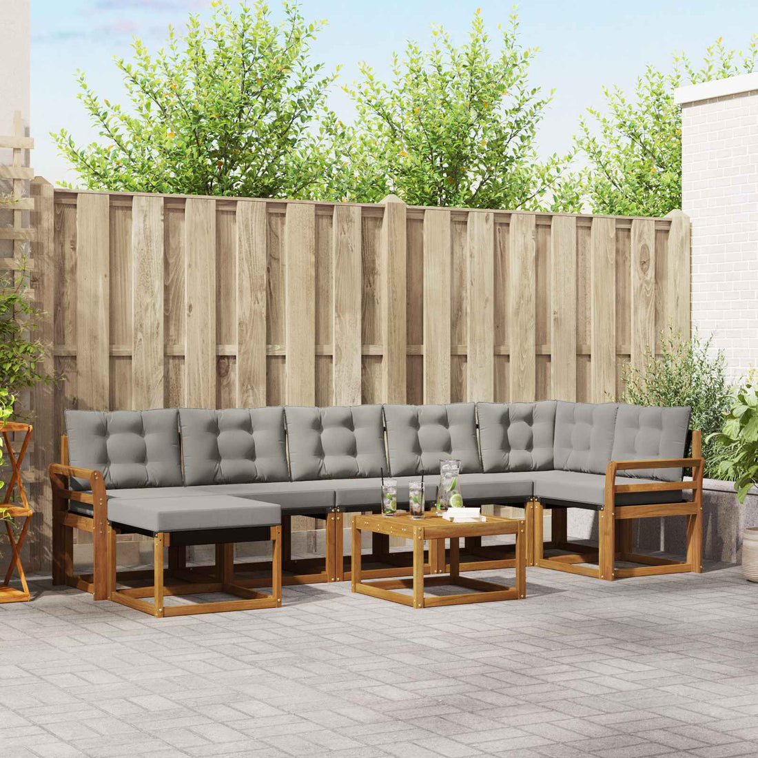 vidaXL Conjunto de sofás de exterior 8 uds. Gris Natural y Claro