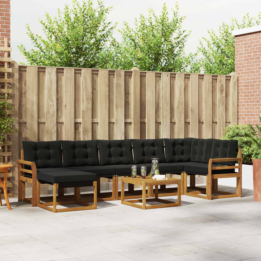 vidaXL Conjunto de sofás de exterior 8 uds. Natural y negro