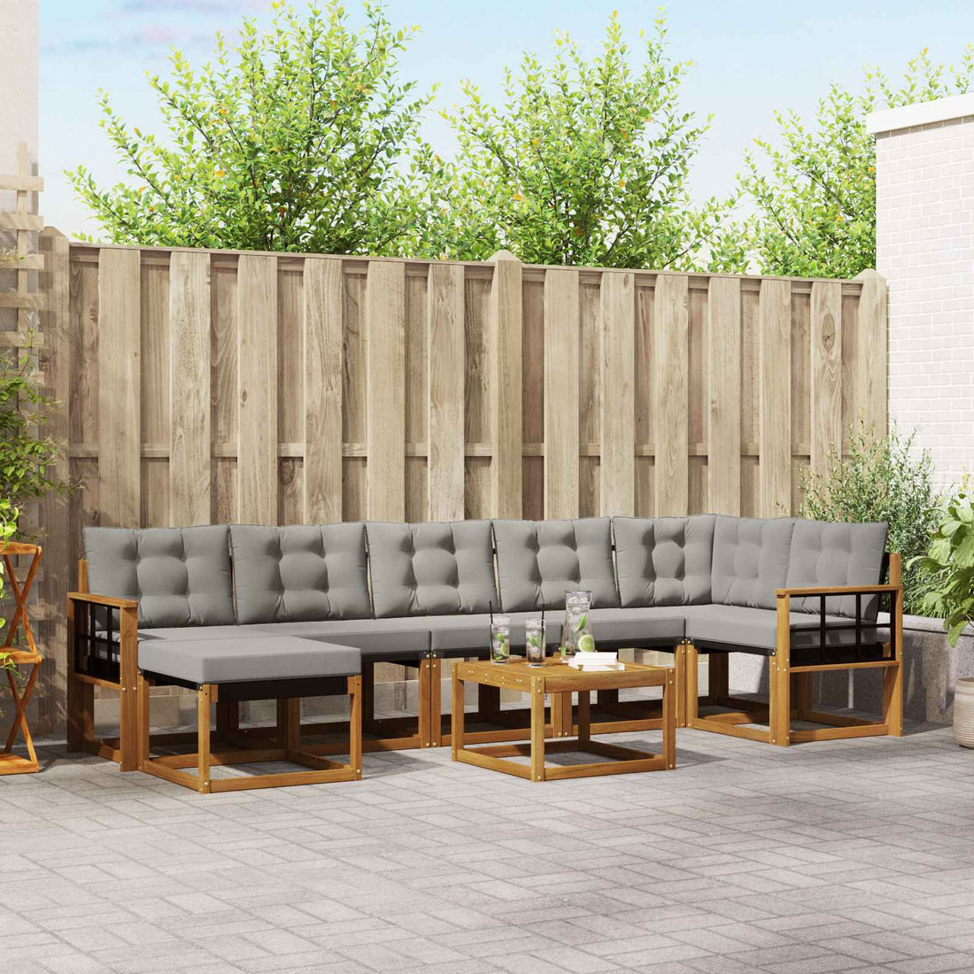 vidaXL Conjunto de sofás de exterior 8 uds. Gris Natural y Claro