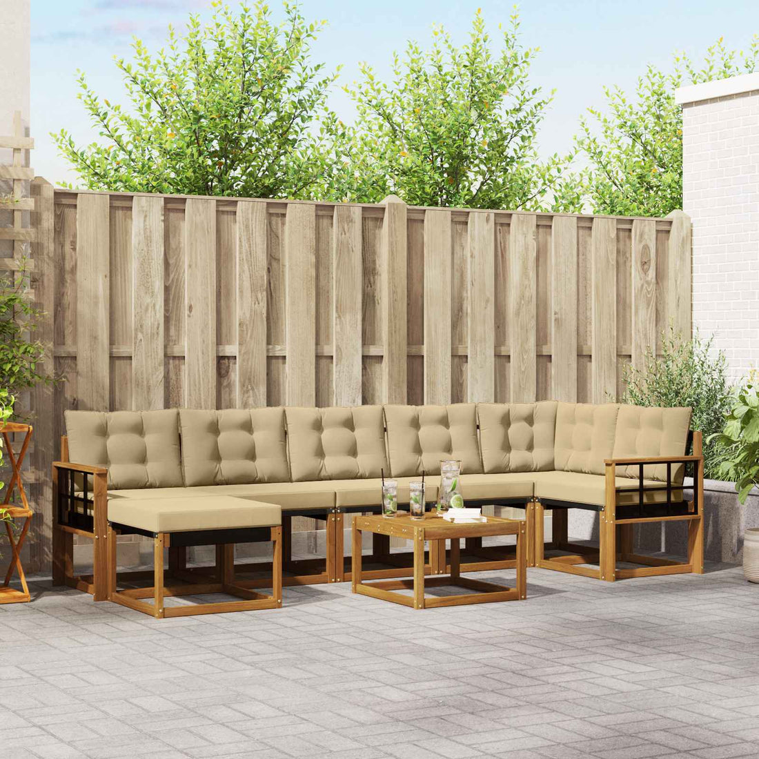 vidaXL Conjunto de sofás de exterior 8 uds. Natural y Beige