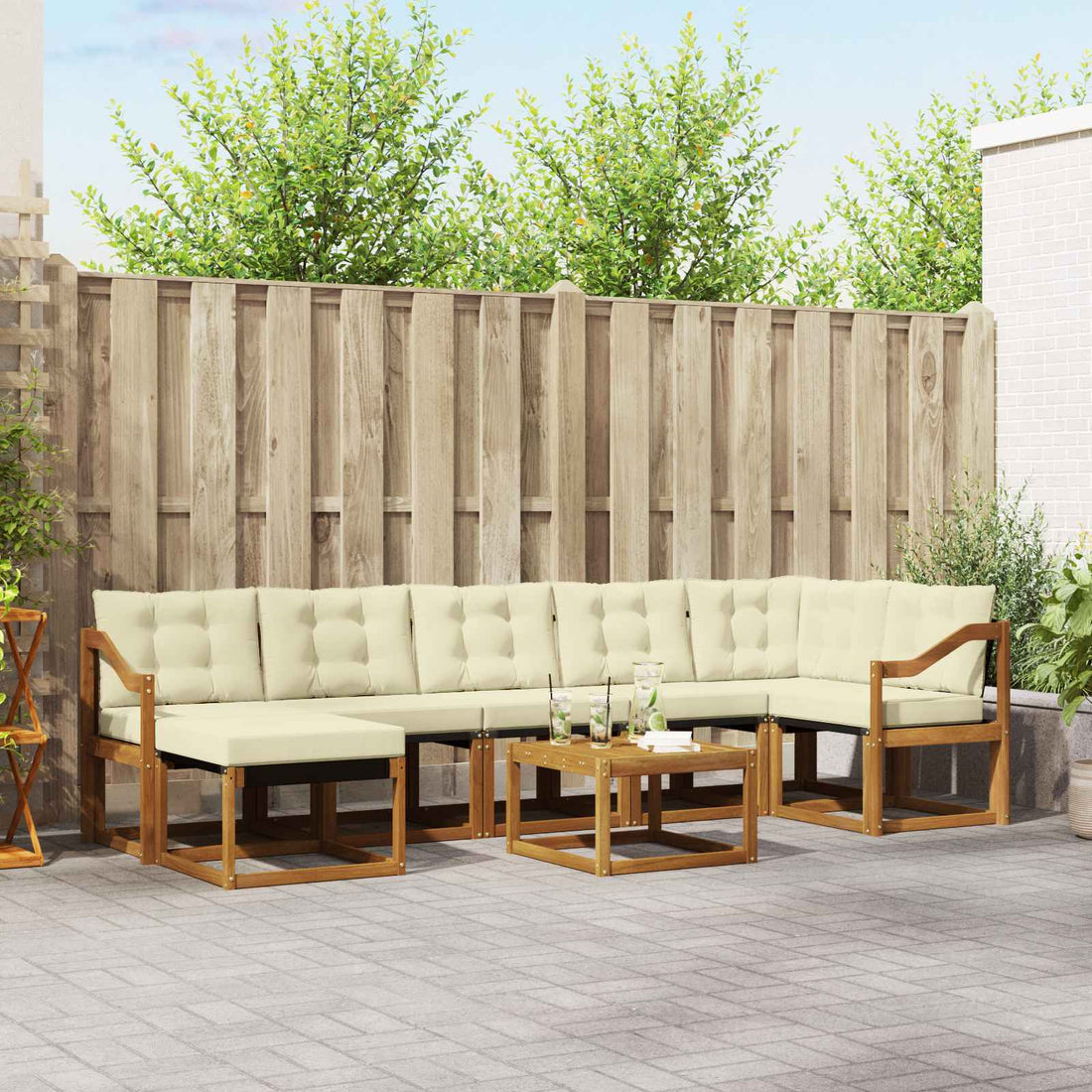 vidaXL Conjunto de sofás de exterior 8 uds. Natural y Crema