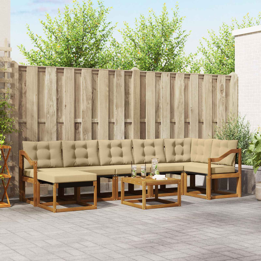 vidaXL Conjunto de sofás de exterior 8 uds. Natural y Beige