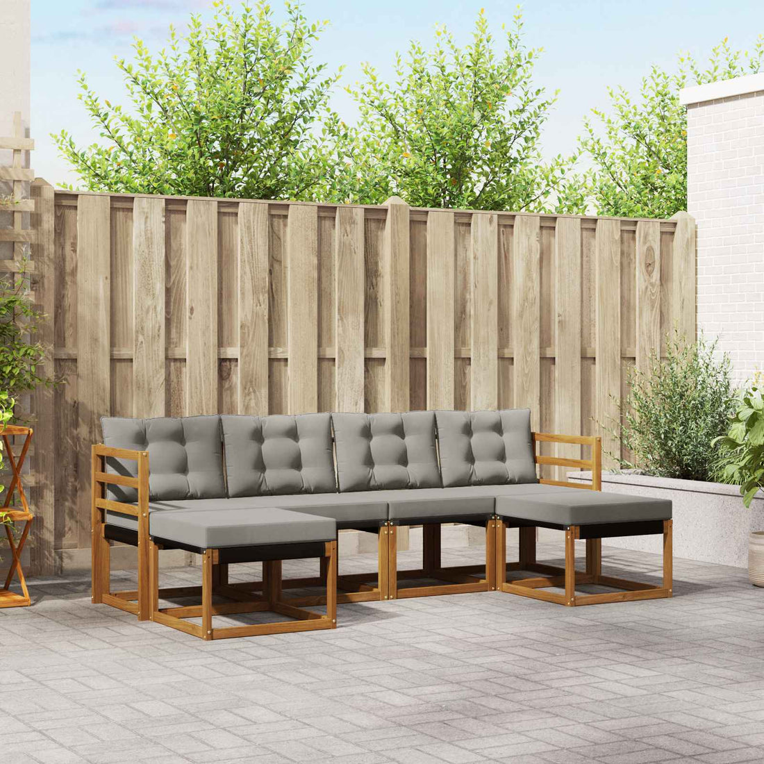 vidaXL Conjunto de sofás de exterior 6 uds. Gris Natural y Claro