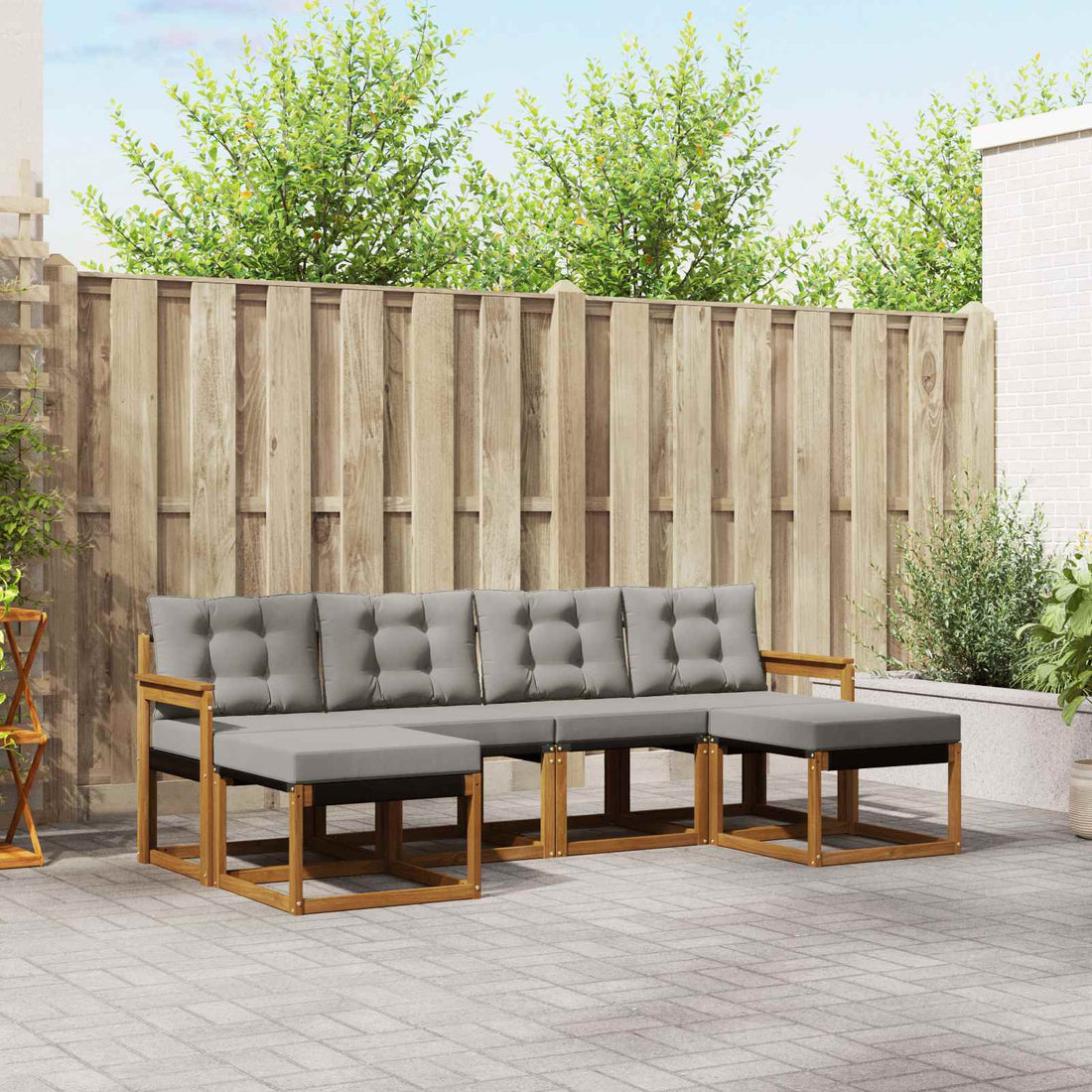 vidaXL Conjunto de sofás de exterior 6 uds. Gris Natural y Claro