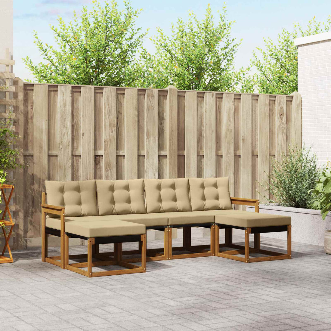 vidaXL Conjunto de sofás de exterior 6 uds. Natural y Beige