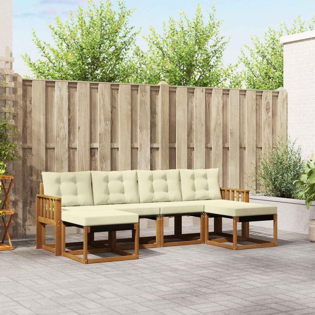 vidaXL Conjunto de sofás de exterior 6 uds. Natural y Crema