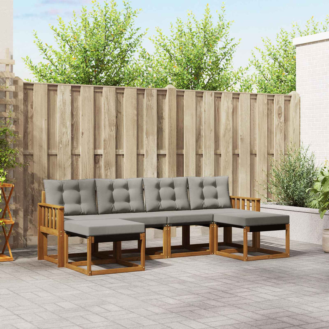 vidaXL Conjunto de sofás de exterior 6 uds. Gris Natural y Claro