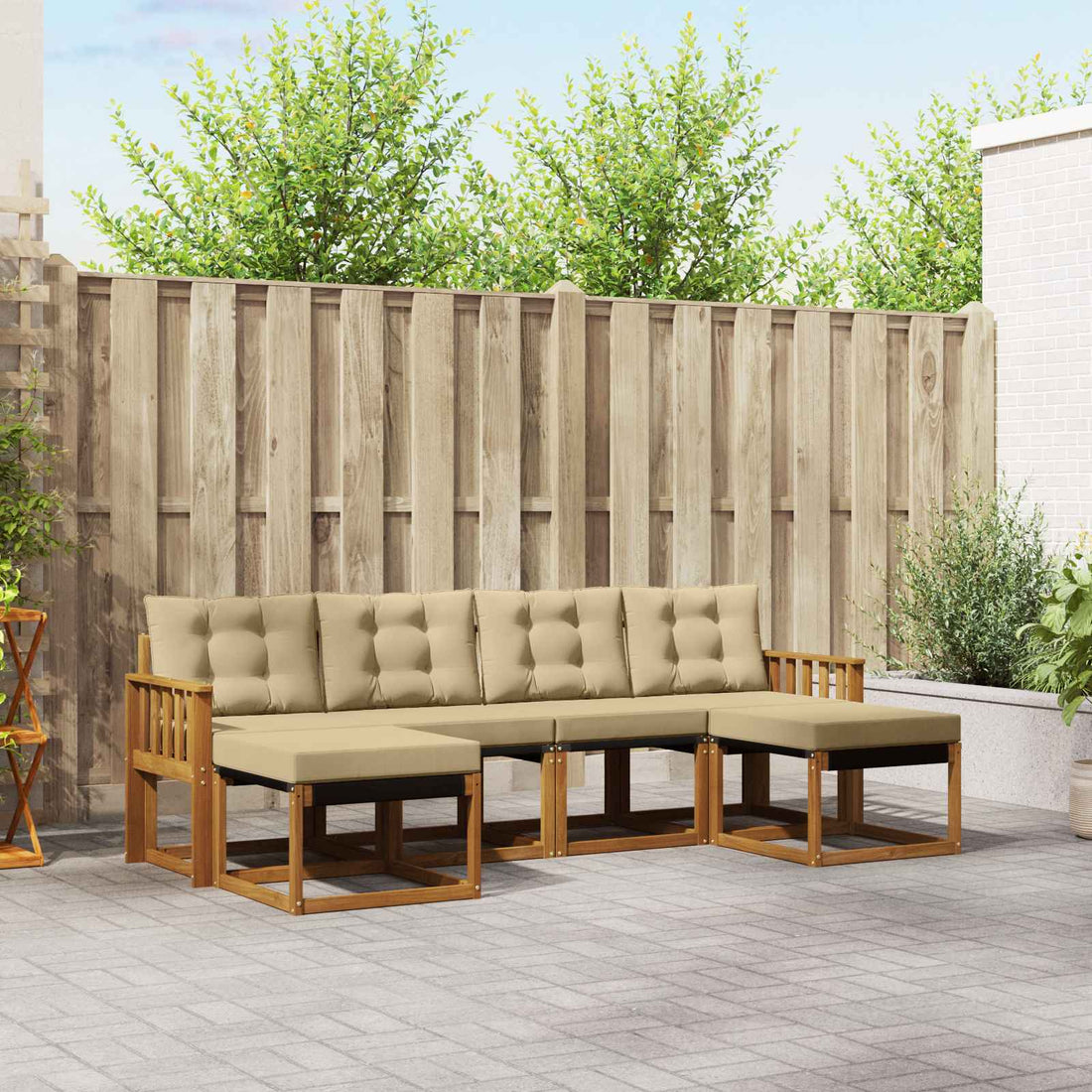 vidaXL Conjunto de sofás de exterior 6 uds. Natural y Beige