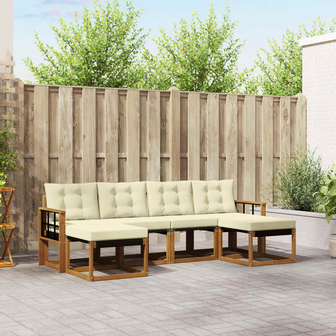 vidaXL Conjunto de sofás de exterior 6 uds. Natural y Crema