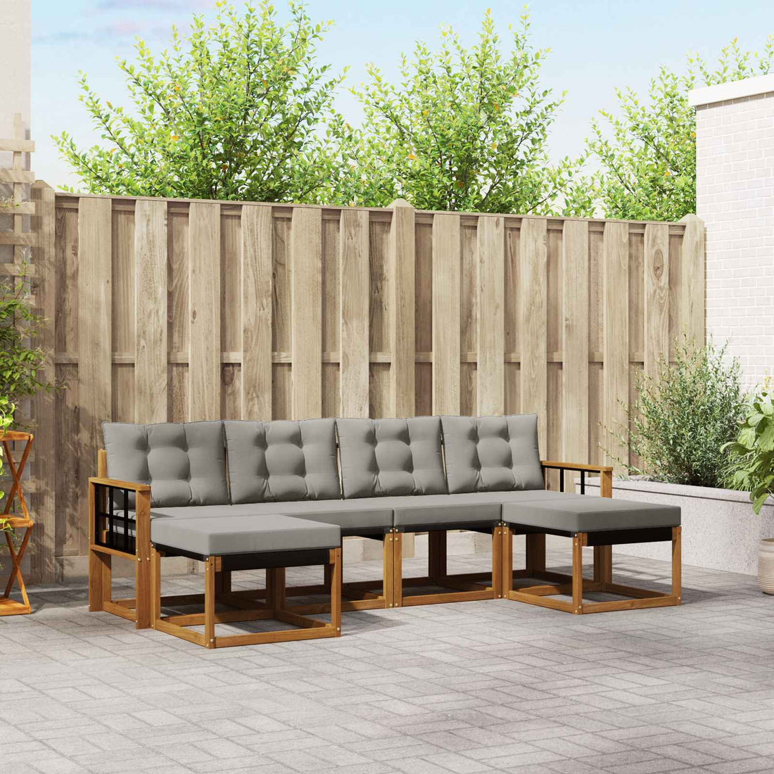 vidaXL Conjunto de sofás de exterior 6 uds. Gris Natural y Claro