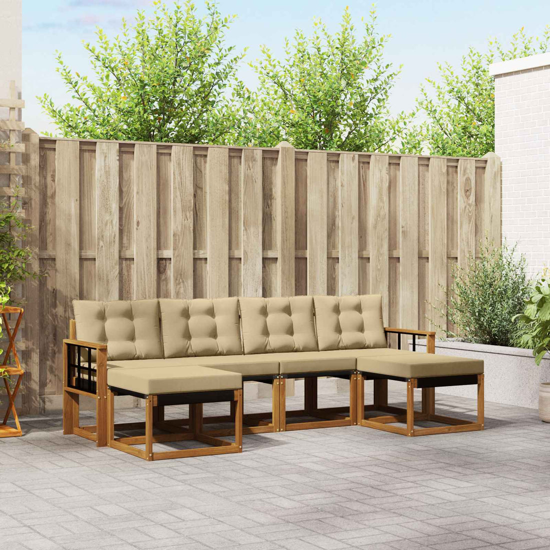vidaXL Conjunto de sofás de exterior 6 uds. Natural y Beige