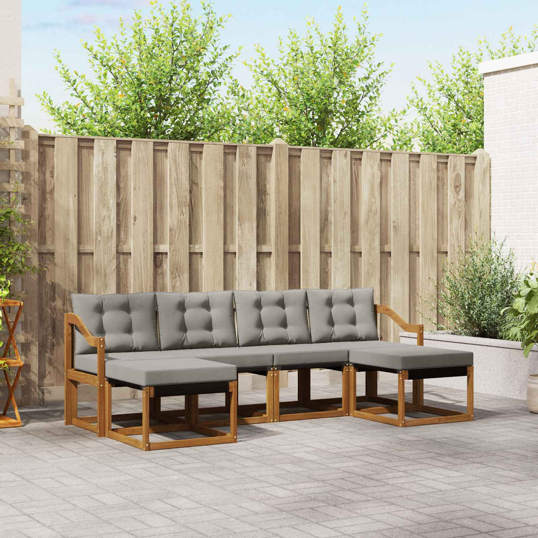 vidaXL Conjunto de sofás de exterior 6 uds. Gris Natural y Claro