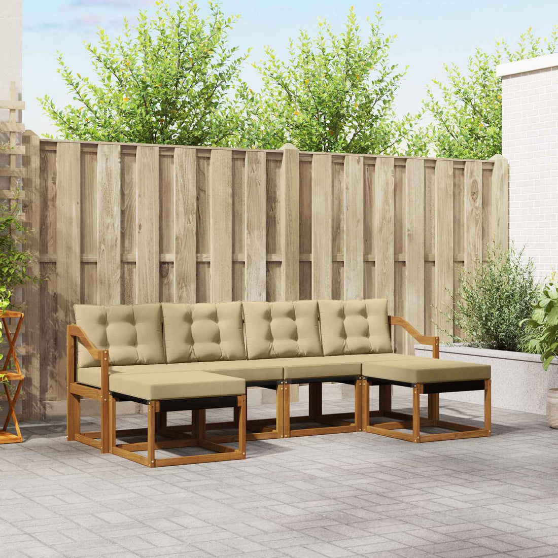 vidaXL Conjunto de sofás de exterior 6 uds. Natural y Beige