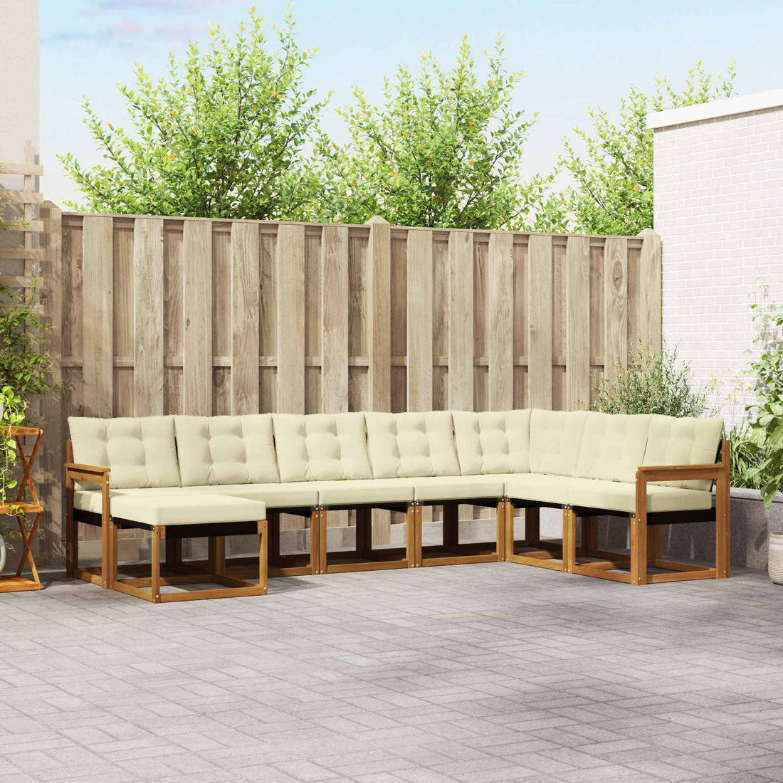 vidaXL Conjunto de sofás de exterior 8 uds. Natural y Crema