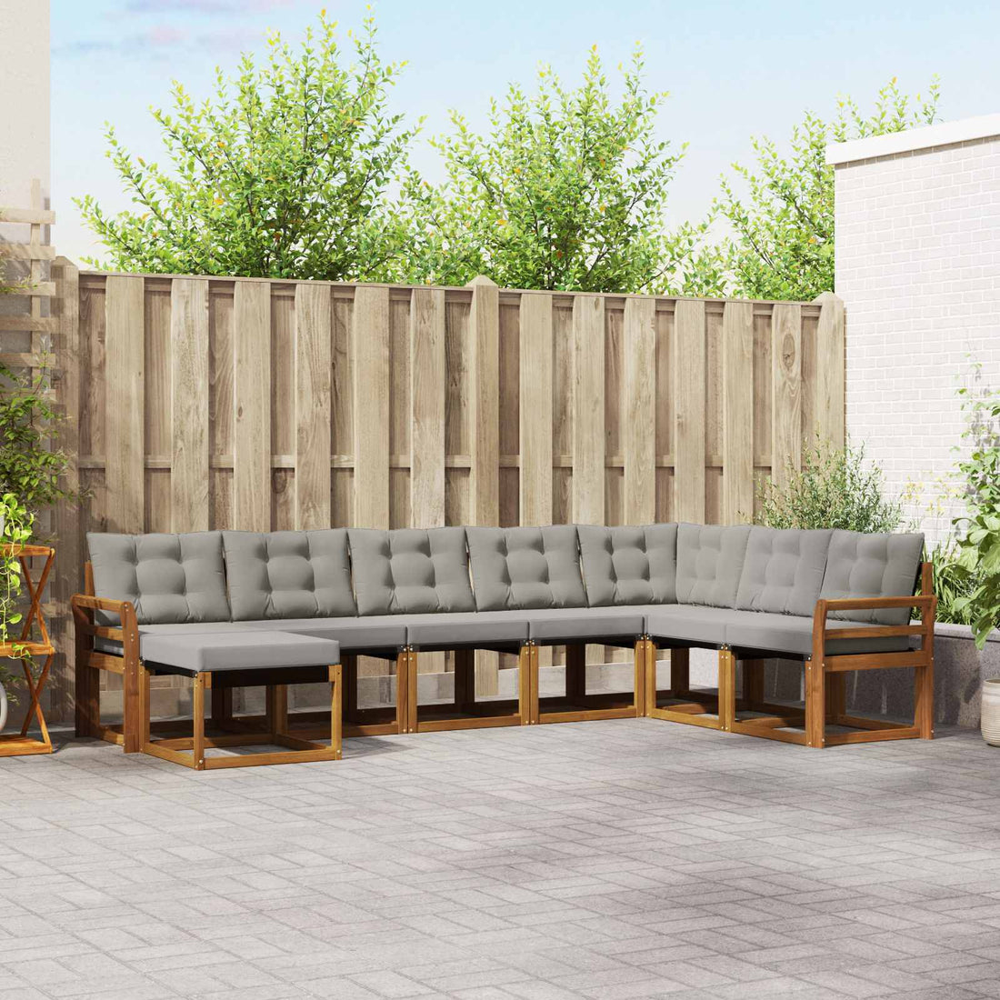 vidaXL Conjunto de sofás de exterior 8 uds. Gris Natural y Claro