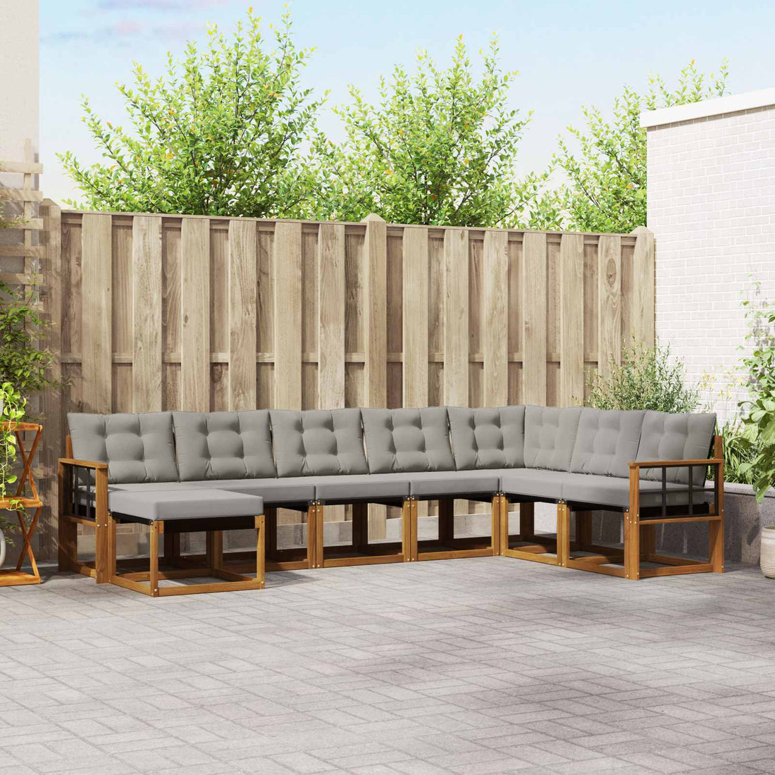 vidaXL Conjunto de sofás de exterior 8 uds. Gris Natural y Claro