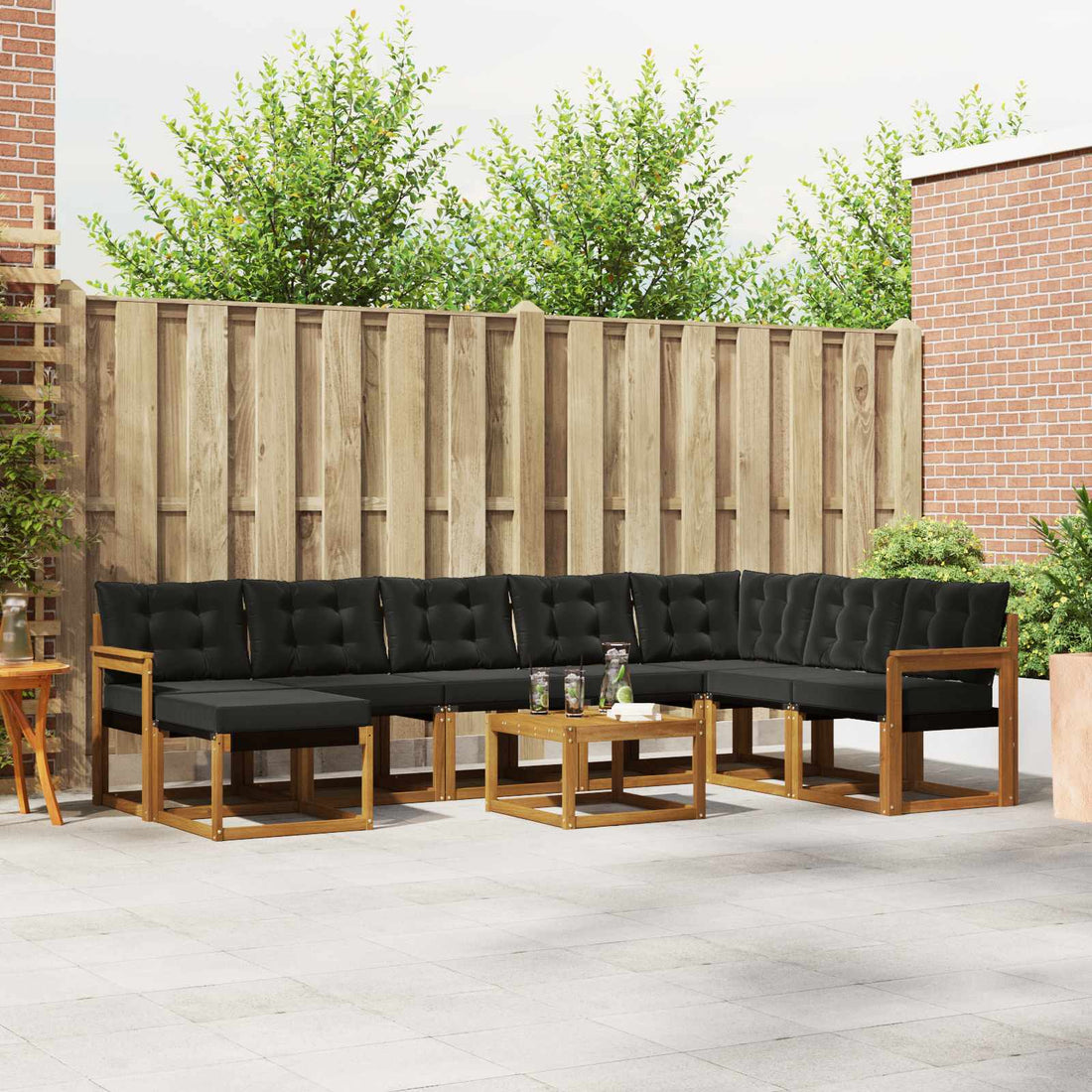 vidaXL Conjunto de sofás de exterior 9 uds. Natural y negro