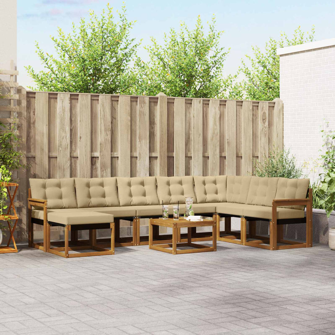 vidaXL Conjunto de sofás de exterior 9 uds. Natural y Beige