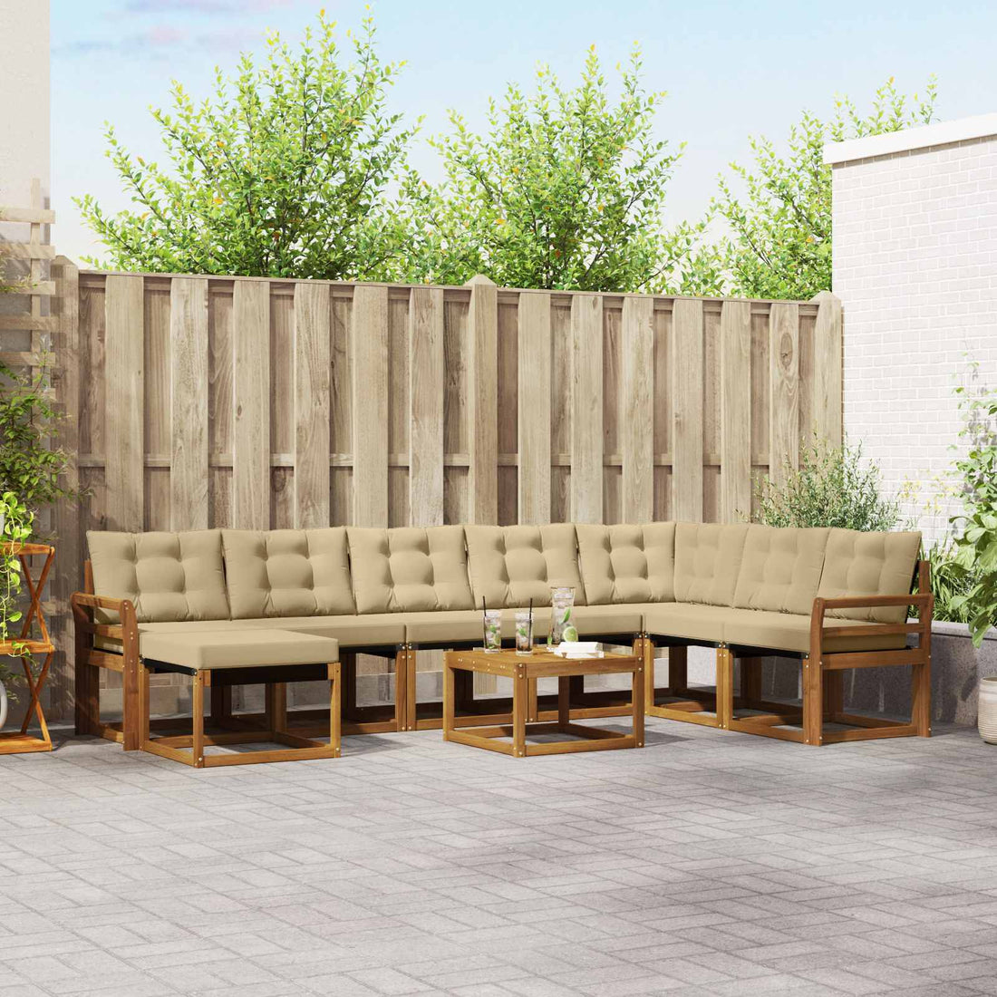 vidaXL Conjunto de sofás de exterior 9 uds. Natural y Beige