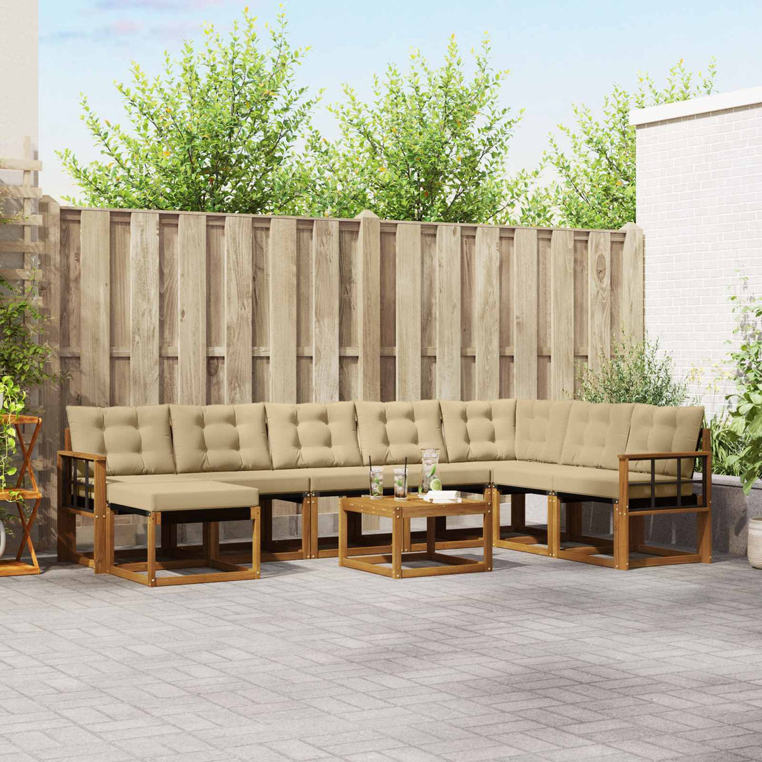 vidaXL Conjunto de sofás de exterior 9 uds. Natural y Beige