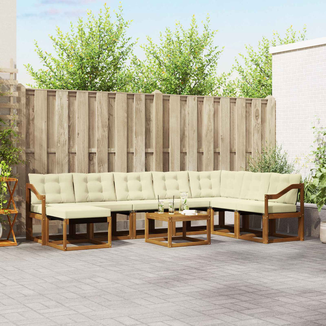 vidaXL Conjunto de sofás de exterior 9 uds. Natural y Crema