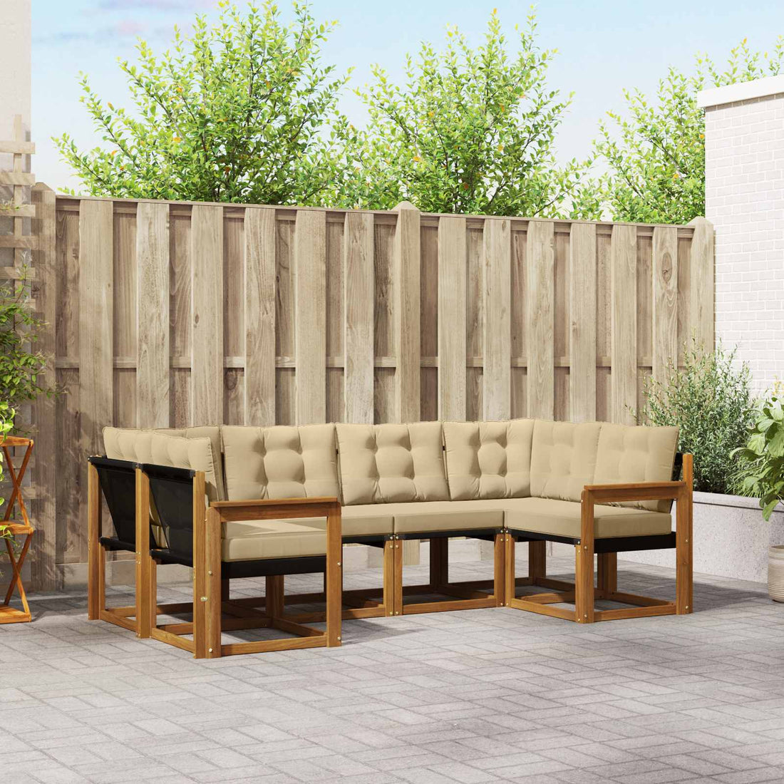 vidaXL Conjunto de sofás de exterior 6 uds. Natural y Beige