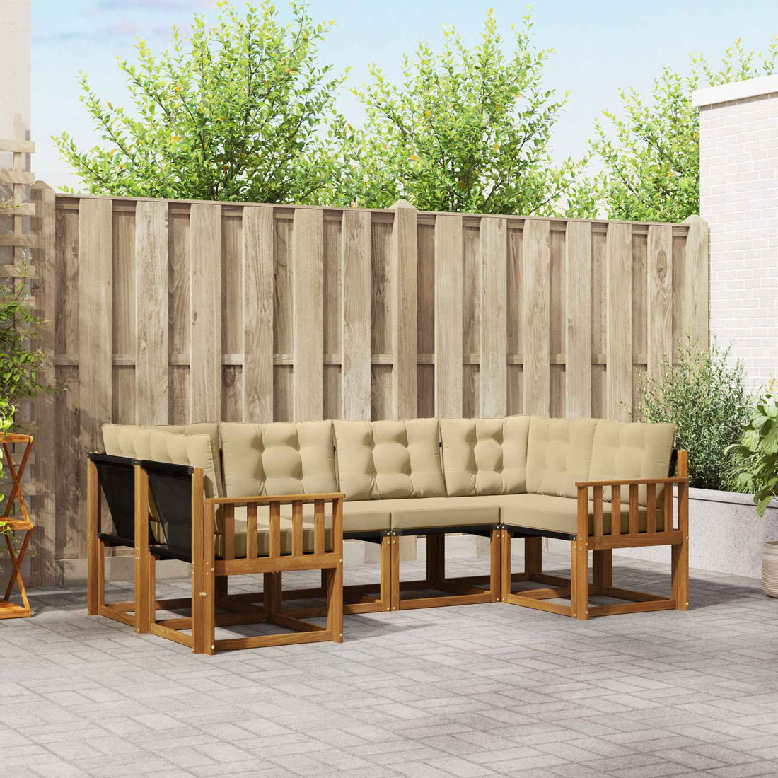 vidaXL Conjunto de sofás de exterior 6 uds. Natural y Beige