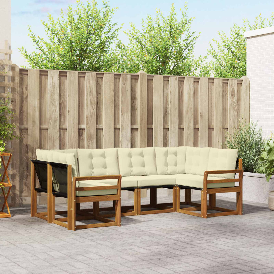 vidaXL Conjunto de sofás de exterior 6 uds. Natural y Crema