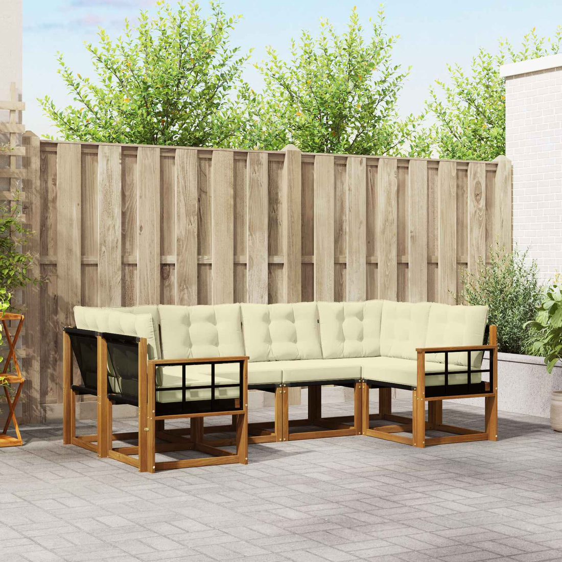 vidaXL Conjunto de sofás de exterior 6 uds. Natural y Crema