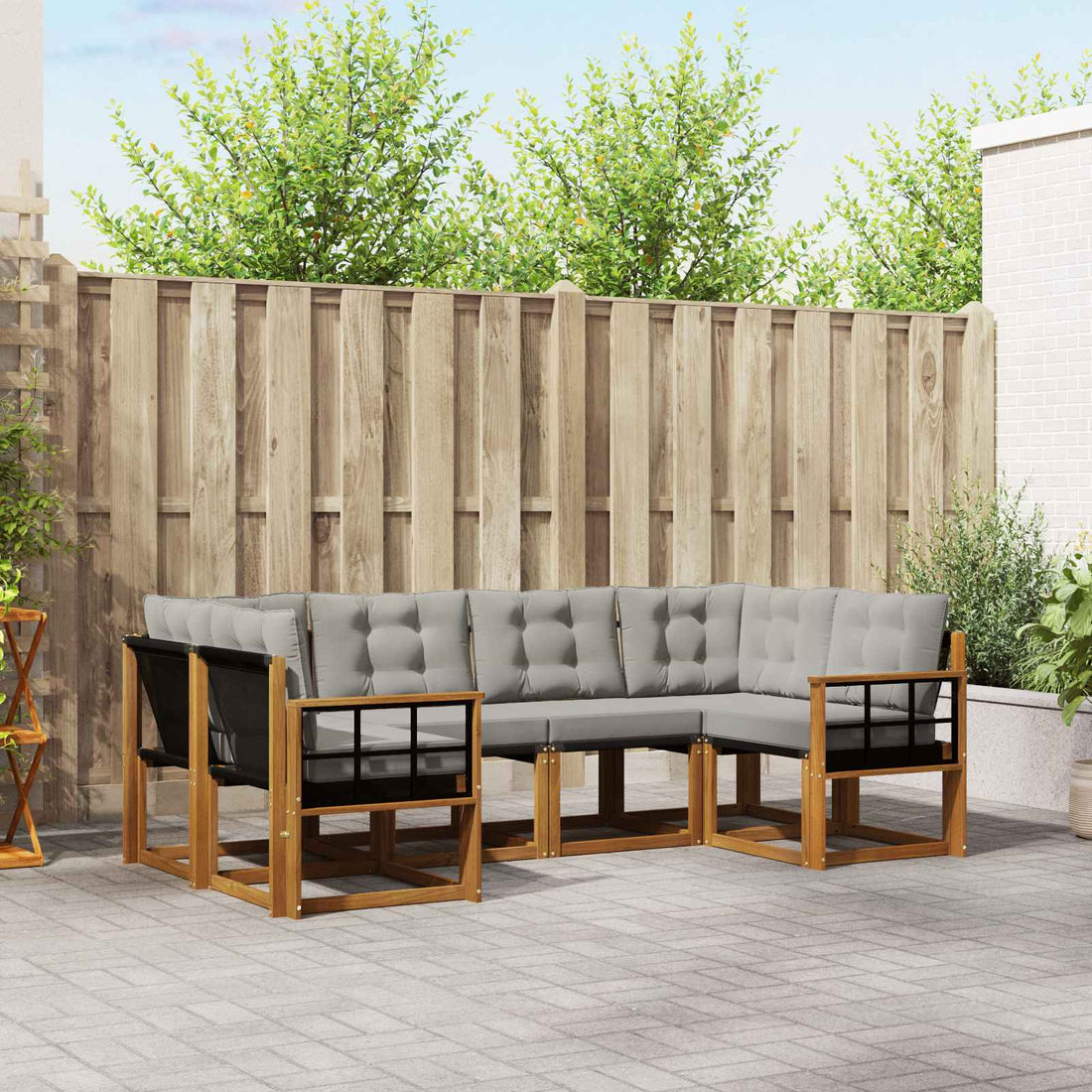 vidaXL Conjunto de sofás de exterior 6 uds. Natural y Gris Claro