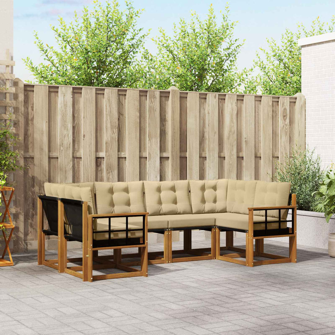 vidaXL Conjunto de sofás de exterior 6 uds. Natural y Beige