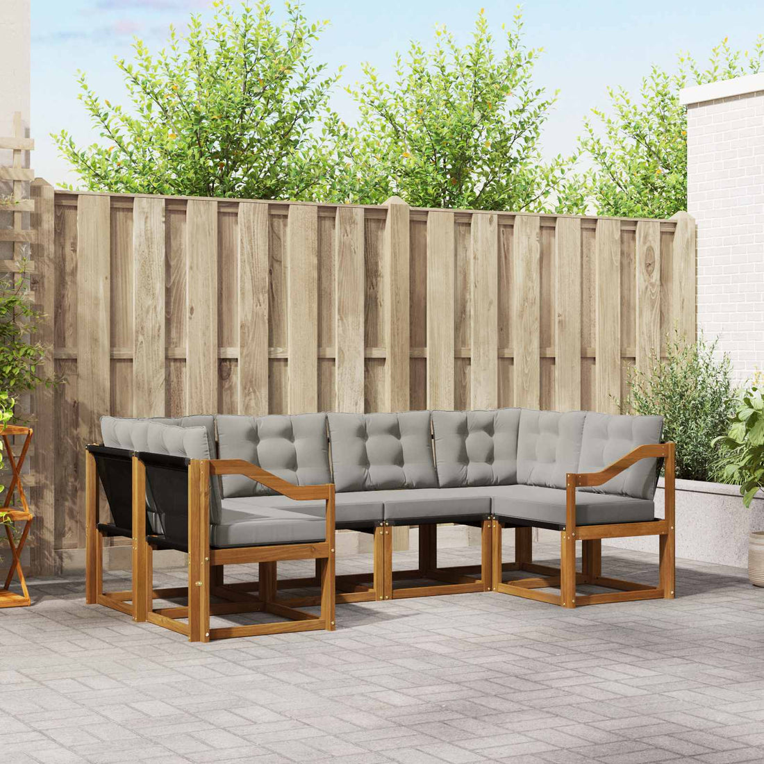 vidaXL Conjunto de sofás de exterior 6 uds. Natural y Gris Claro