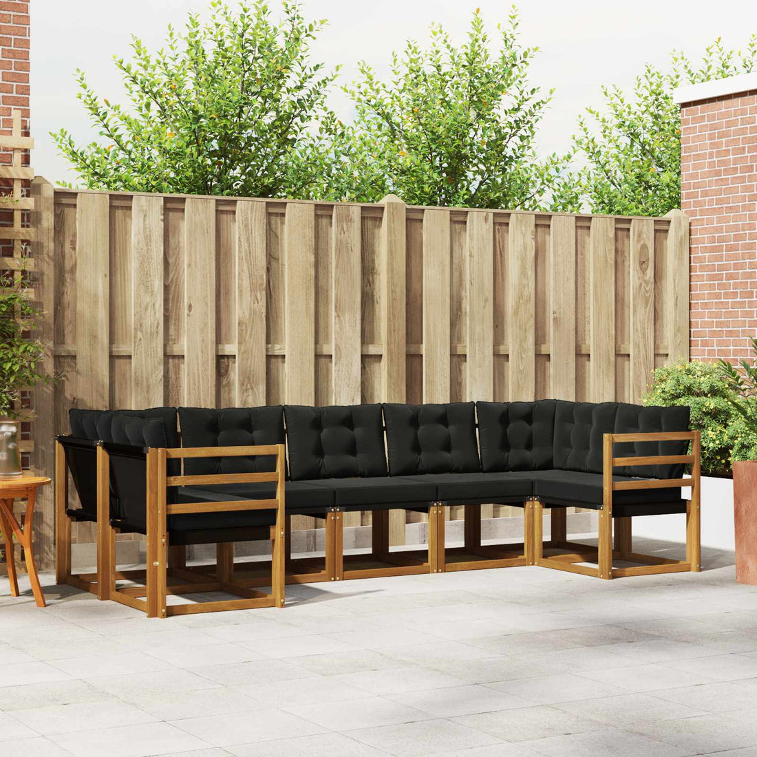 vidaXL Conjunto de sofás de exterior 7 uds. Natural y negro