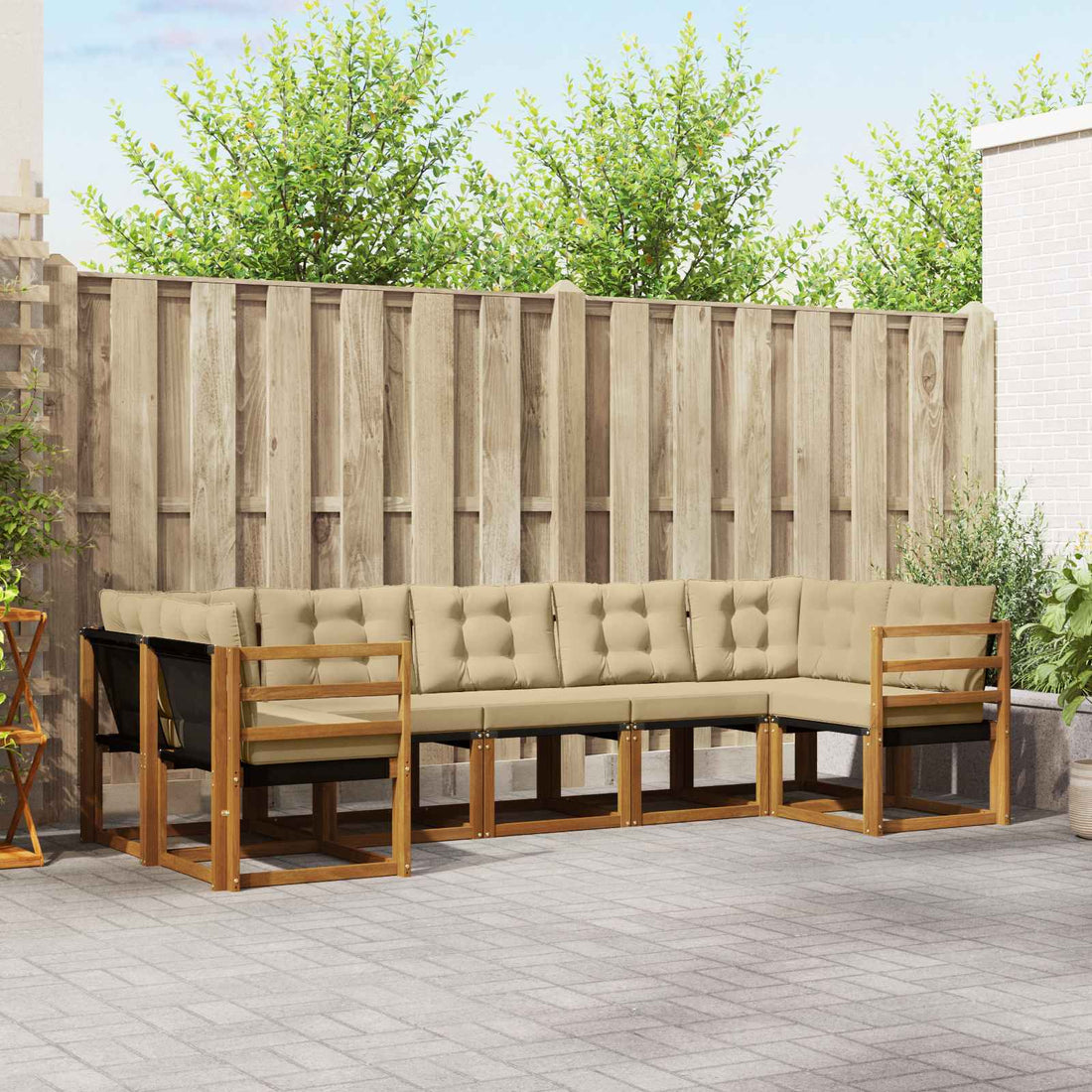 vidaXL Conjunto de sofás de exterior 7 uds. Natural y Beige