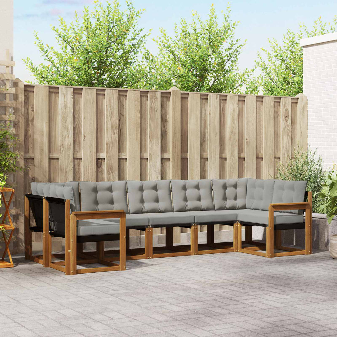 vidaXL Conjunto de sofás de exterior 7 uds. Gris Natural y Claro