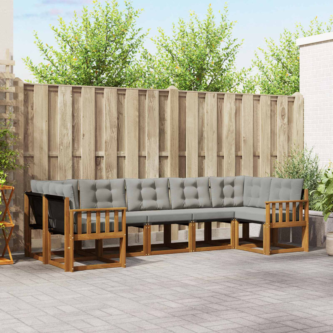 vidaXL Conjunto de sofás de exterior 7 uds. Gris Natural y Claro