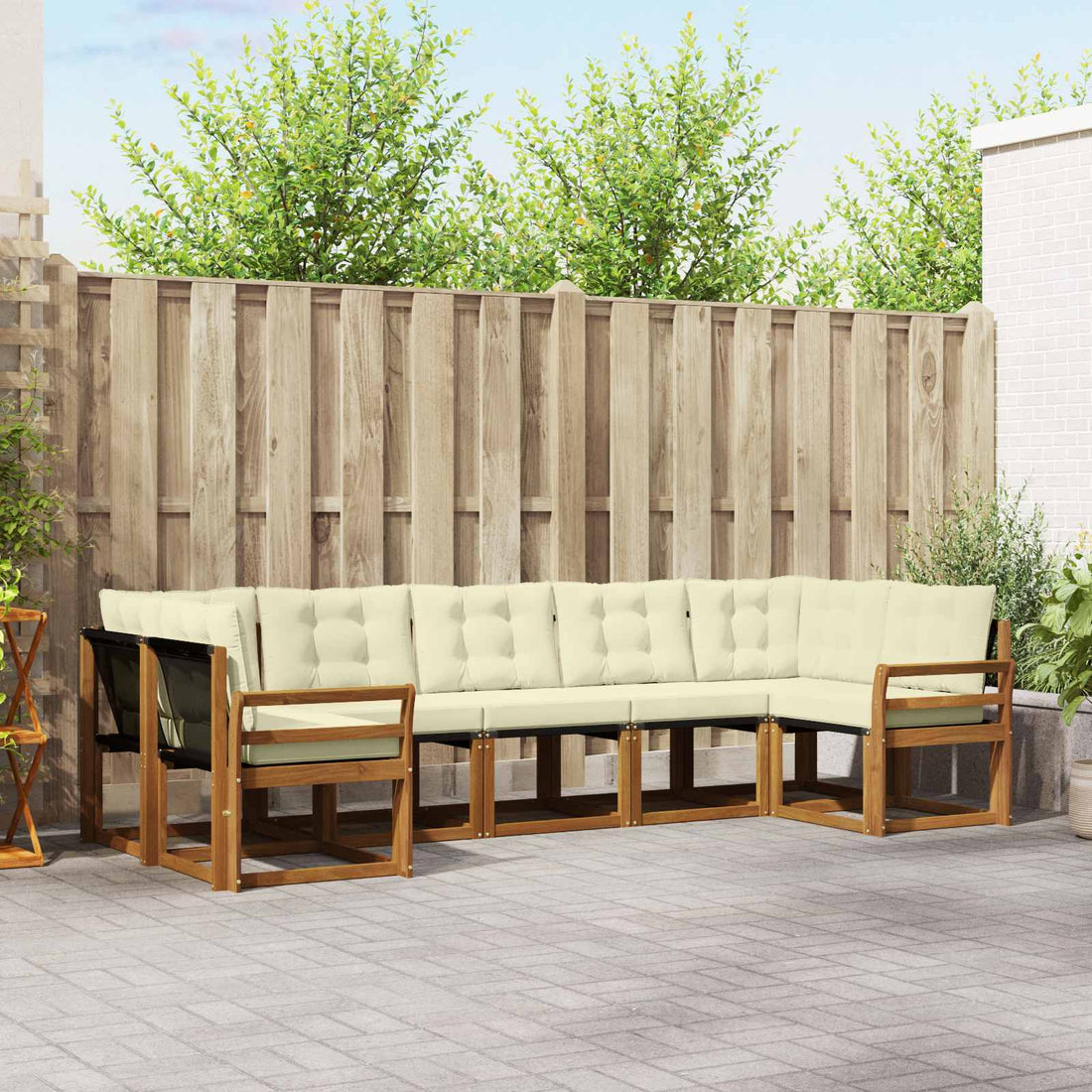 vidaXL Conjunto de sofás de exterior 7 uds. Natural y Crema
