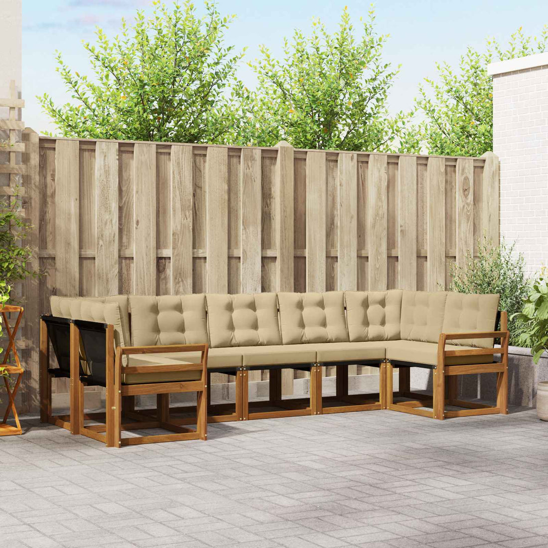 vidaXL Conjunto de sofás de exterior 7 uds. Natural y Beige