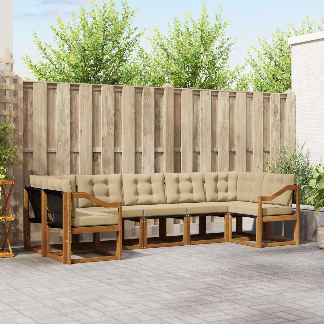 vidaXL Conjunto de sofás de exterior 7 uds. Natural y Beige