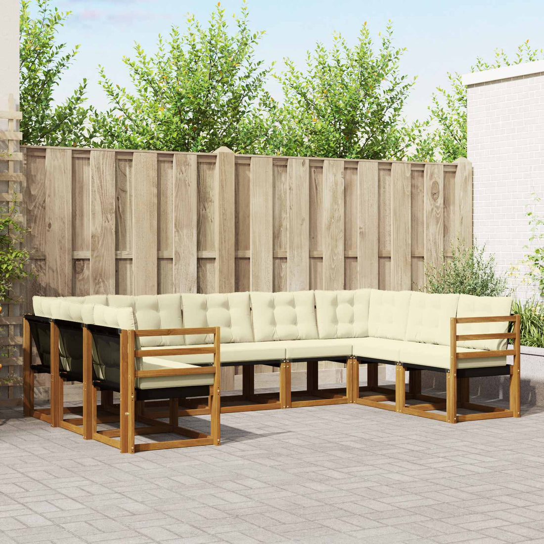 vidaXL Conjunto de sofás de exterior 9 uds. Natural y Crema