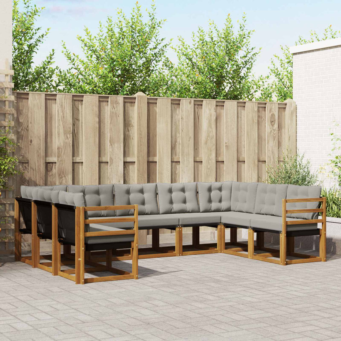 vidaXL Conjunto de sofás de exterior 9 uds. Gris Natural y Claro