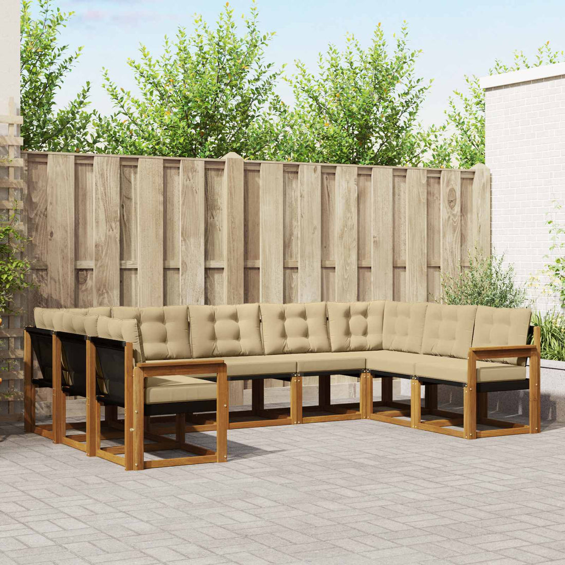 vidaXL Conjunto de sofás de exterior 9 uds. Natural y Beige