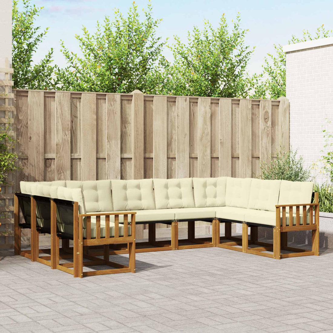 vidaXL Conjunto de sofás de exterior 9 uds. Natural y Crema