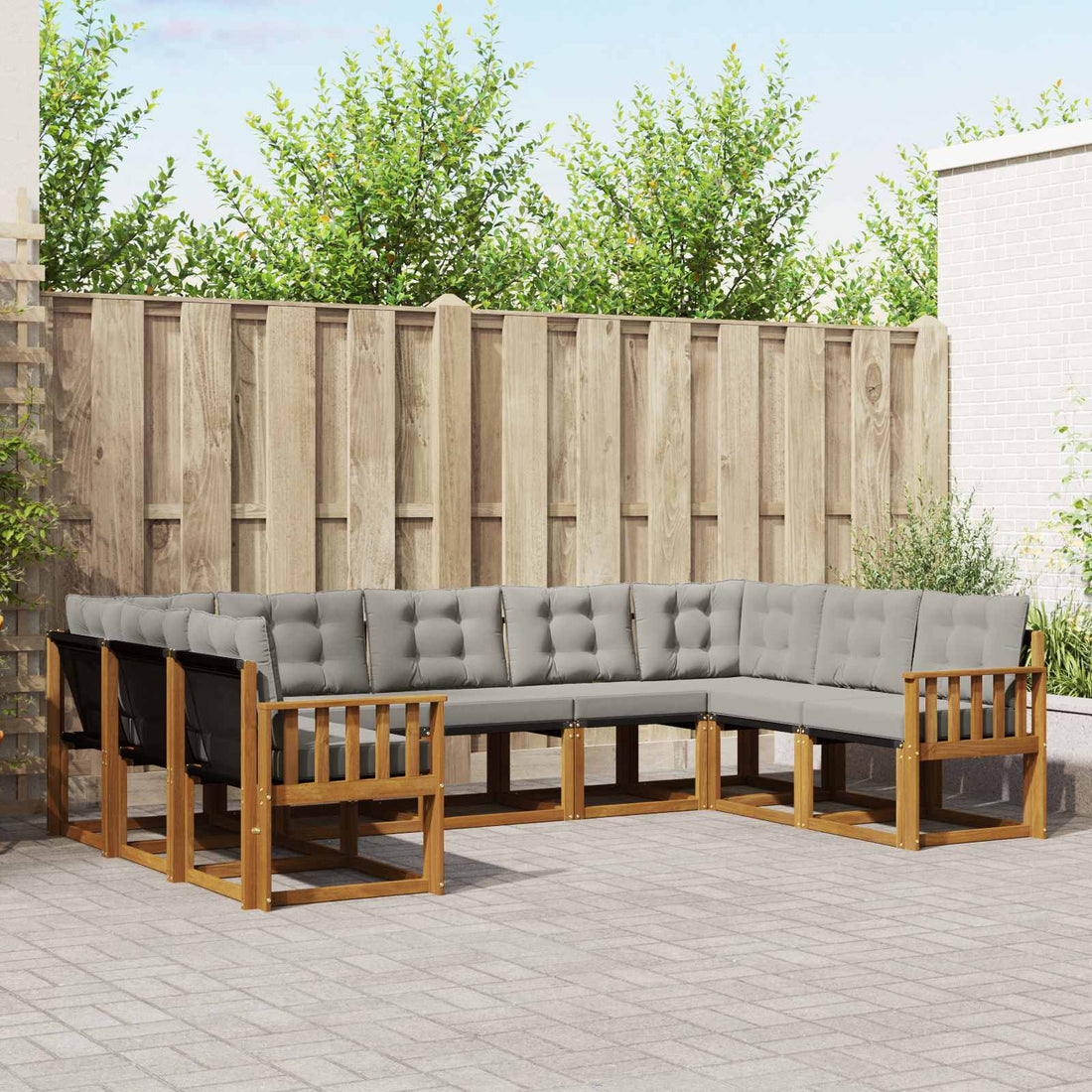 vidaXL Conjunto de sofás de exterior 9 uds. Gris Natural y Claro