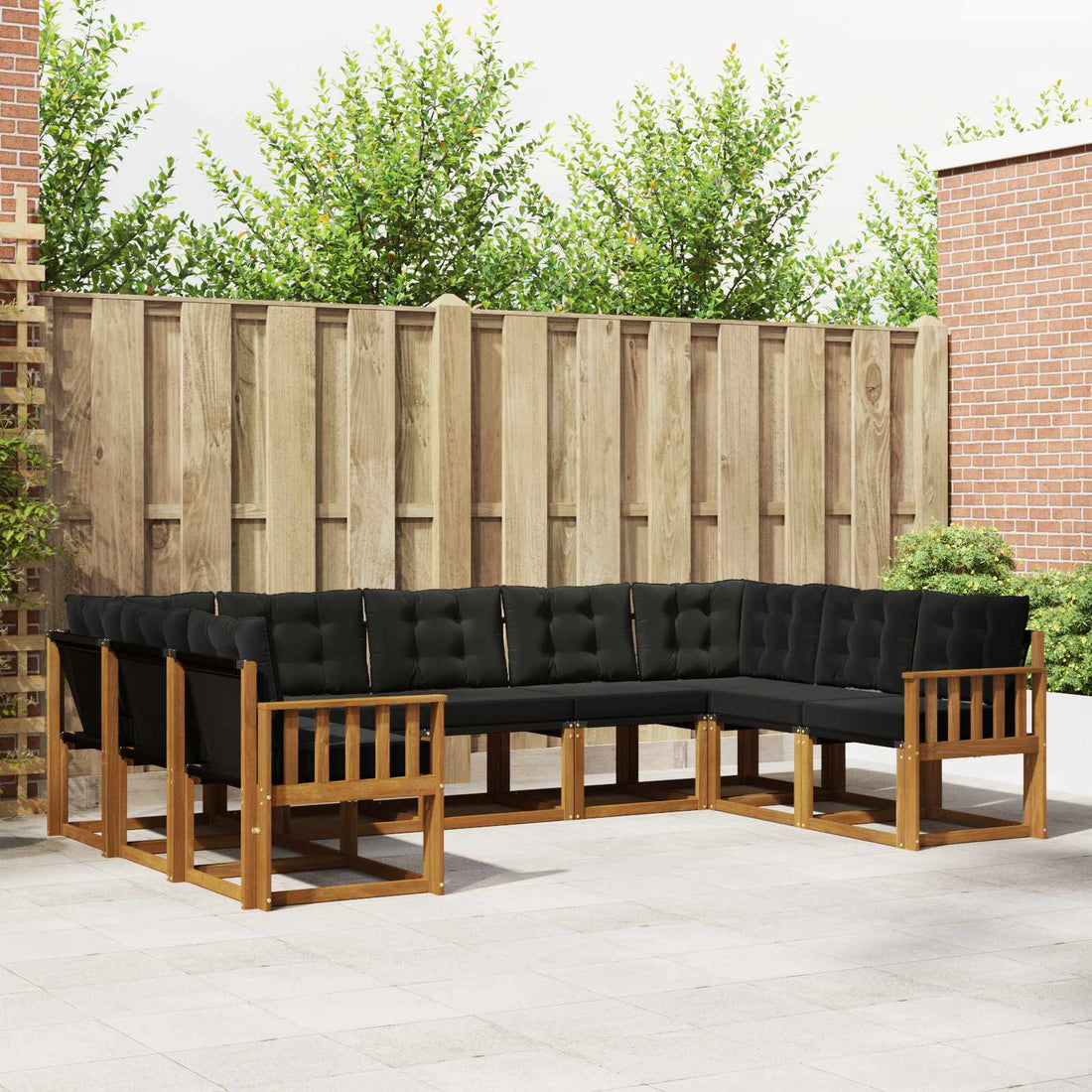 vidaXL Conjunto de sofás de exterior 9 uds. Natural y negro