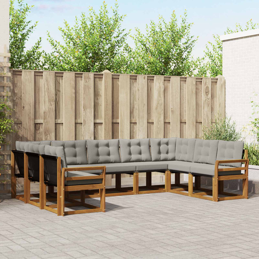 vidaXL Conjunto de sofás de exterior 9 uds. Gris Natural y Claro