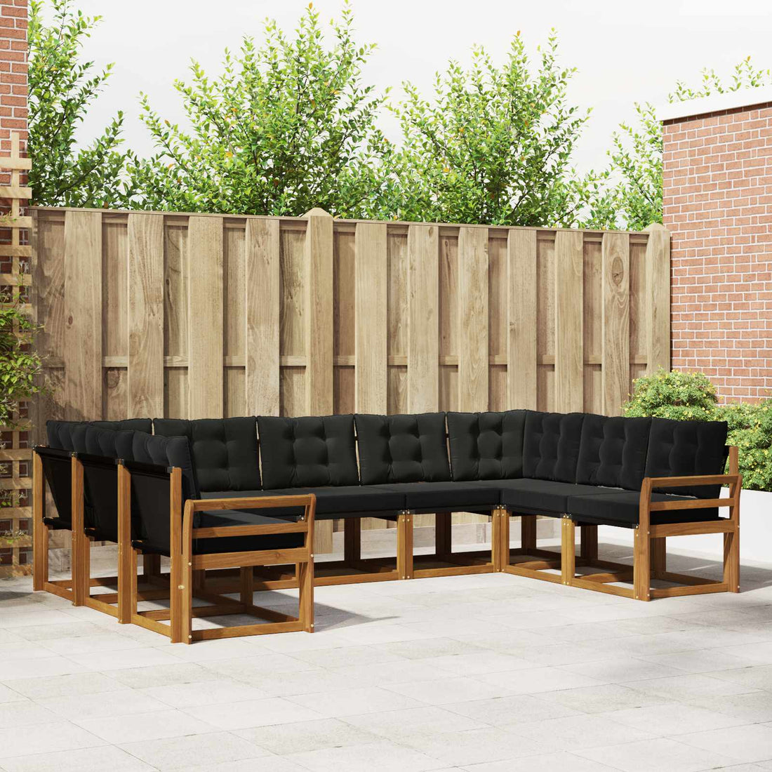 vidaXL Conjunto de sofás de exterior 9 uds. Natural y negro