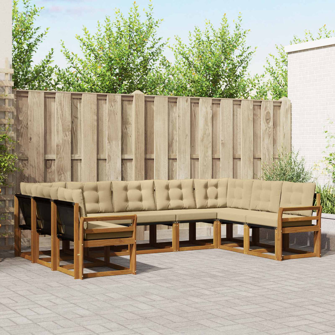 vidaXL Conjunto de sofás de exterior 9 uds. Natural y Beige
