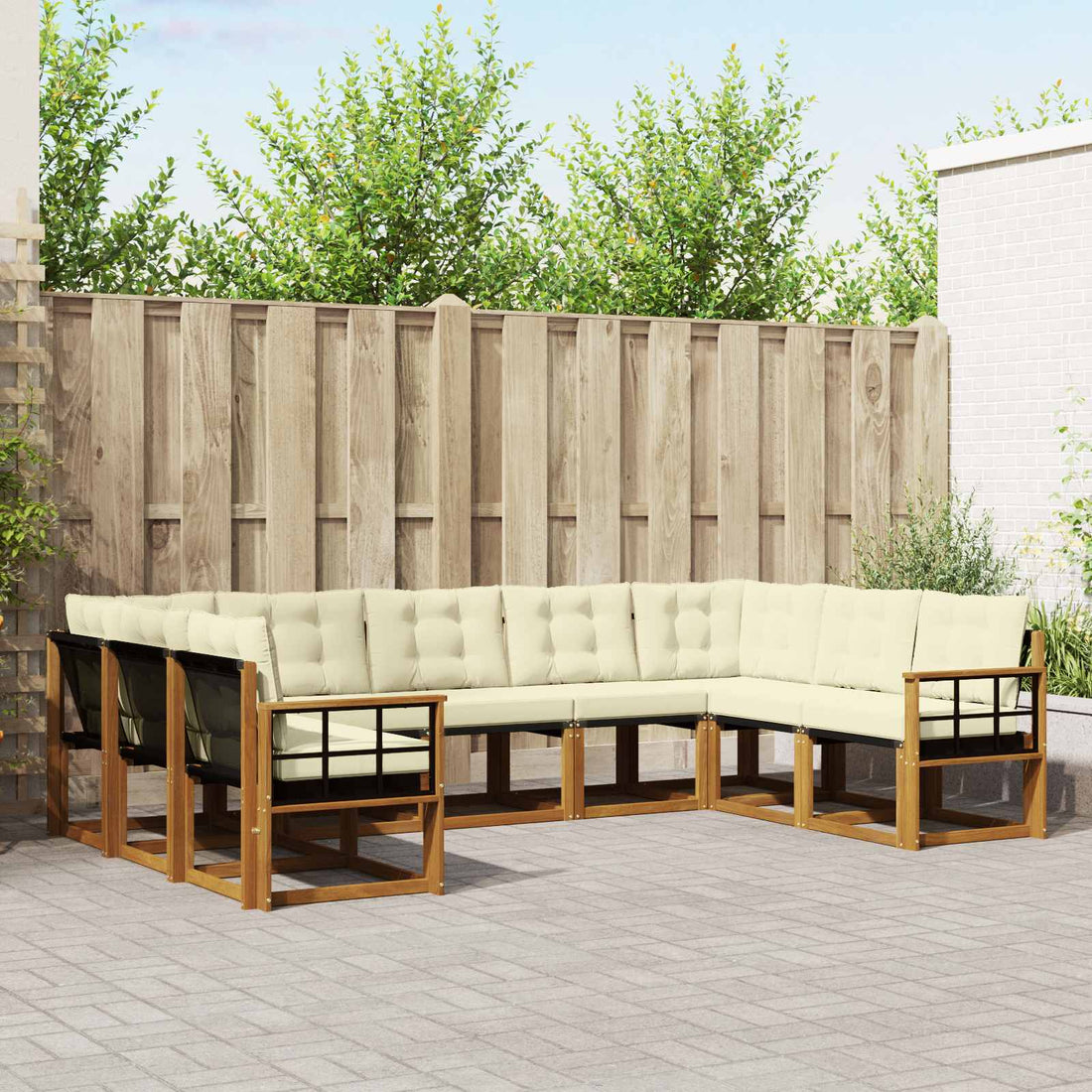 vidaXL Conjunto de sofás de exterior 9 uds. Natural y Crema