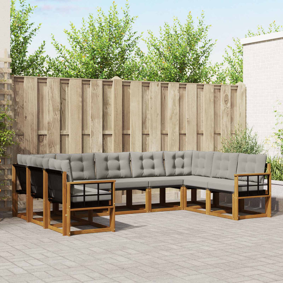 vidaXL Conjunto de sofás de exterior 9 uds. Gris Natural y Claro